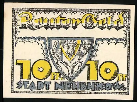 Notgeld Neubukow, 10 Pfennig, Reutergeld mit Stadtwappen und Küstenlandschaft, gültig bis 31.5.1922