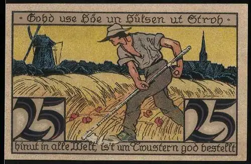 Notgeld Twistringen 1921, 25 Pfennig, Bauer bei der Feldarbeit und Sparkasse Twistringen