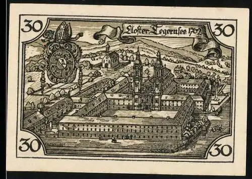 Notgeld Tegernsee 1921, 30 Pfennig, Klosteransicht und historische Figuren