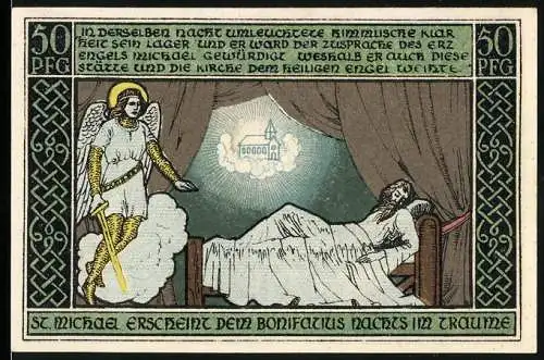 Notgeld Ohrdruf, 1921, 50 Pfennig, St. Michael erscheint dem Bonifatius nachts im Traume, Gültig bis 31. Dezember 1921
