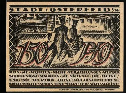 Notgeld Osterfeld 1921, 150 Pfennig, Ministerium und Soldat mit Kanone