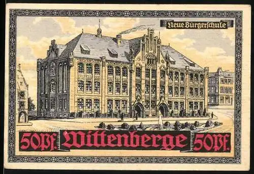 Notgeld Wittenberge, 50 Pf, Neue Bürgerschule und Stadtwappen, Nr. 47189