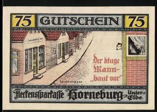 Notgeld Horneburg 1921, 75 Pfennig, Lange Strasse und Wappen der Stadt Horneburg