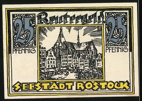 Notgeld Rostock, 1921, 25 Pf, Stadtansichten und Text