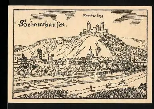 Notgeld Helmershausen, 25 Pfennig, Abbildung der Stadt und der Krockenburg, Kreis Hildesheim, Konto B. Nr. 38389