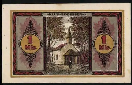 Notgeld Haarbrück 1921, 1 Mark, Kapelle Klus-Eddessen und Frater Petrus Eremit