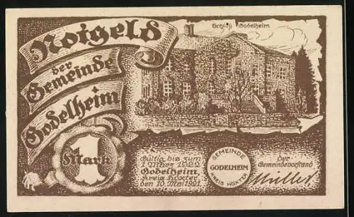 Notgeld Godelheim 1921, 1 Mark, Schlacht an der Weser bei Godelheim-Magazellen 782, Gültig bis 1922, Schloss Godelheim