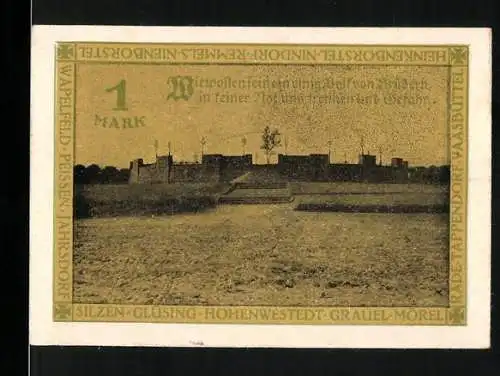 Notgeld Hohenwestedt, 1921, 1 Mark, Einweihung des Ehrenmals des Kirchspiels Hohenwestedt