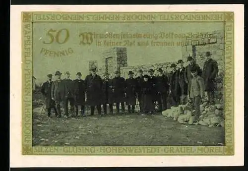 Notgeld Hohenwestedt, 1921, 50 Pfennig, Einweihung des Ehrenmals des Kirchspiels Hohenwestedt