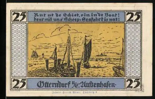 Notgeld Otterndorf 1920, 25 Pfennig, Segelschiffe und Stadtwappen