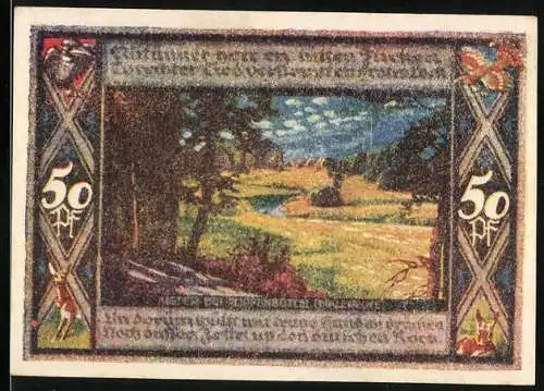Notgeld Poppenbüttel, 1921, 50 Pfennig, Landschaft und Wappen, 50 Pf beidseitig
