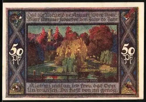 Notgeld Poppenbüttel 1921, 50 Pfennig, Henneberg Park, Wappen
