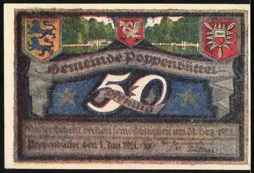 Notgeld Poppenbüttel 1921, 50 Pfennig, Henneberg Park, Wappen