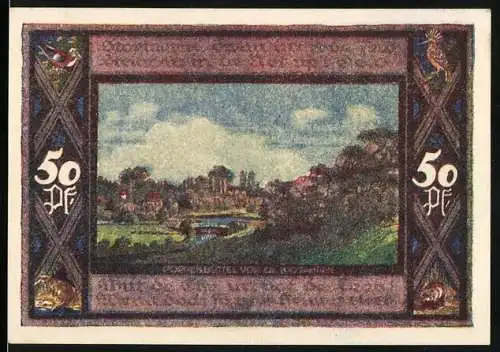 Notgeld Poppenbüttel 1921, 50 Pf, Landschaft und Wappen der Gemeinde, Herausgabe am 1. Juli 1921