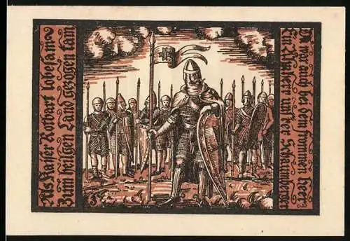 Notgeld Schalkau, 1921, 50 Pfennig, Ritter mit Gefolge und Wappen