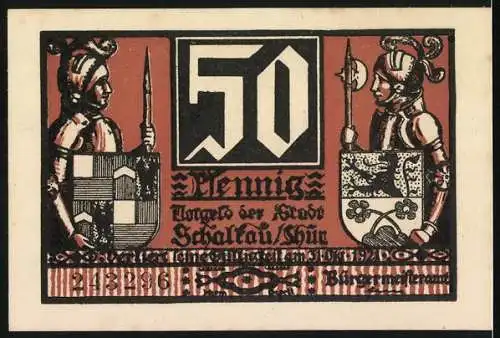 Notgeld Schalkau, 1921, 50 Pfennig, Ritter mit Gefolge und Wappen