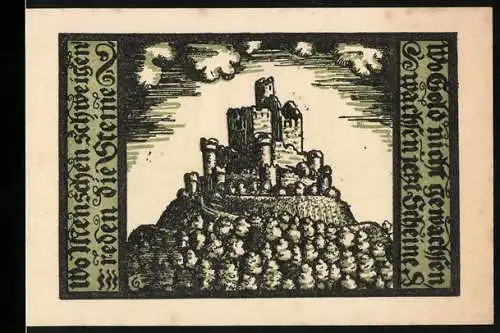 Notgeld Schalkau, 1921, 50 Pfennig, Stadtwappen und Burgansicht