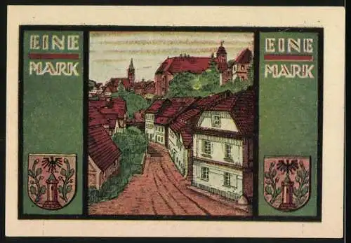 Notgeld Nimptsch - Schlesien, 1921, 1 Mark, Stadtgebäude und Strassenansicht