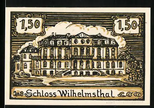 Notgeld Hofgeismar, 1,50 Mark, Schloss Wilhelmsthal Abbildung, detaillierte Verzierungen, Konto Nummer 30155