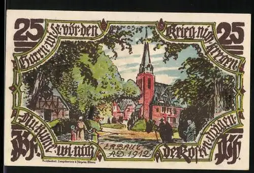 Notgeld Gross-Flottbek 1921, 25 Pfennig, Kirche und alter Brautzug