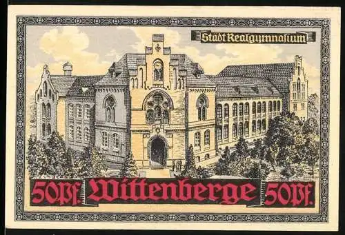 Notgeld Wittenberge, 50 Pf, Stadt Realgymnasium und Gutschein des Schutzverbandes für Handel und Gewerbe