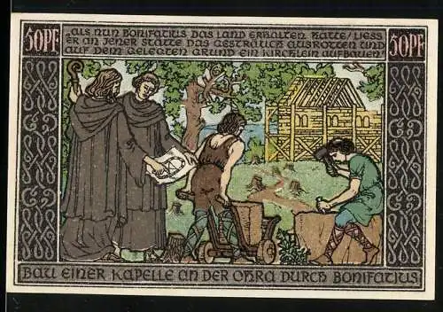 Notgeld Ohrdruf, 1921, 50 Pfennig, Gedenkschein zur Stadtgründung durch Bonifatius 724