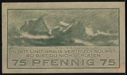 Notgeld Niendorf, 1921, 75 Pfennig, des Ostseebades Niendorf mit Landschaftsmotiv und Inschrift