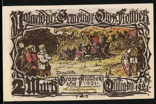 Notgeld Gross-Flottbek 1921, 2 Mark, Dingstätte und Hünengrab Szenerien
