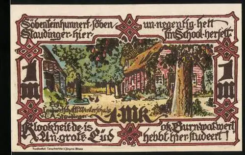 Notgeld Gross-Flottbek 1921, 1 Mark, Landwirtschaftsschule und Schachspiel im Garten