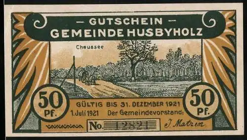 Notgeld Husbyholz, 1921, 50 Pf, Landschaft und Bergsteiger Motiv, Gültig bis 31. Dezember 1921