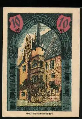 Notgeld Neustadt an der Orla, 1921, 10 Pfennig, Rathaus und Stadtwappen, deutsche Ware
