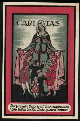 Notgeld Hamburg, 1921, 75 Pfennig, Caritas-Motiv mit Kindern und Gedicht, Turm mit Hamburger Wappen