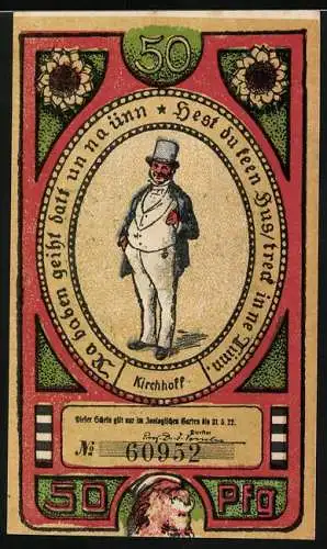 Notgeld Hamburg, 1922, 50 Pfennig, Zoologischer Garten und Karikatur eines Mannes mit Zylinder