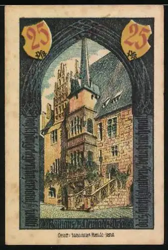 Notgeld Neustadt an der Orla, 1921, 25 Pfennig, Rathaus und Stadtwappen