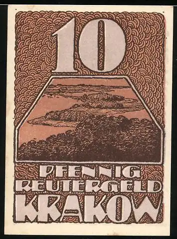 Notgeld Krakow, 1920, 10 Pfennig, Landschaft und Gedicht