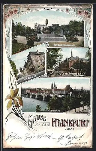 AK Frankfurt, Oderbrücke, Postgebäude, Wilhelmsplatz, Königliche Regierung
