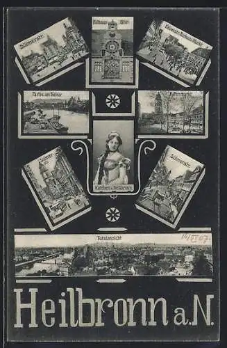 AK Heilbronn a. N., Sülmerstr., Kaiserstr., Rathausmarkt, Hafenmarkt, Neckarpartie