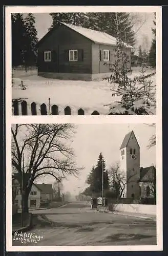 AK Gräfelfing-Lochham, Hütte im Winter und Strassenpartie