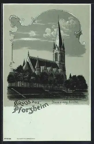 Mondschein-Lithographie Pforzheim, Neue evangelische Kirche
