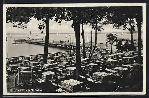 AK Berlin-Köpenick, Gasthaus Prinzengarten am Müggelsee, Bes. W. Prinz