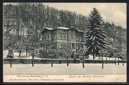 AK Blankenburg i. Th., Villa Harms im Winter