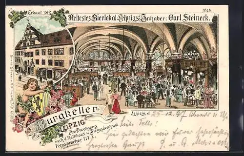 Lithographie Leipzig, Innenansicht vom ältesten Gasthof der Stadt