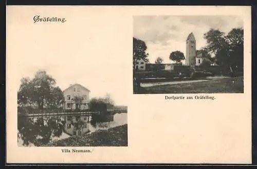 AK Gräfelfing, Villa Neumann und Dorfpartie