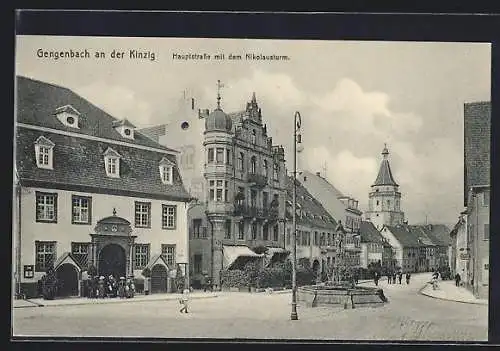 AK Gengenbach an der Kinzig, Hauptstrasse mit dem Nikolausturm