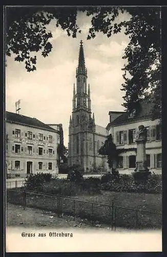 AK Offenburg, Gasthaus Rheinischer Hof an der Kirche