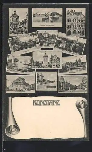 AK Konstanz, Inselhotel, Schnetztor, Kanzleigebäude und Gondelhafen