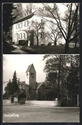 AK Gräfelfing, Strassenpartie an der Kirche, Haus im Wald