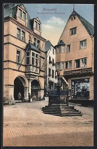 AK Bernkastel, Marktplatz mit Brunnen