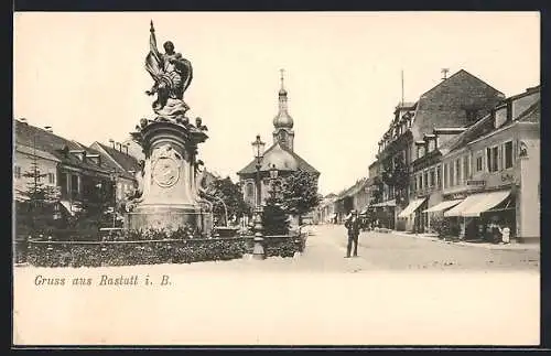 AK Rastatt i. B., Geschäfte und Denkmal