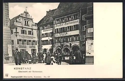 AK Konstanz, Obermarkt mit Gasthof Barbarossa